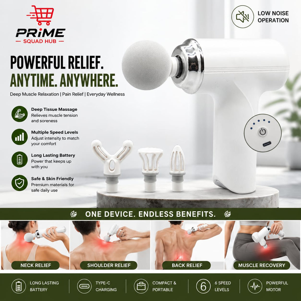 Massage Gun Rechargeable Wireless Muscle Relaxation Massager